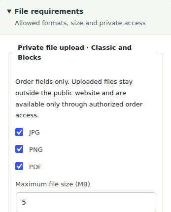 Actual Pro file upload settings for the artwork question.