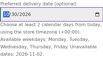 Actual checkout Date question with the store-timezone availability instructions.